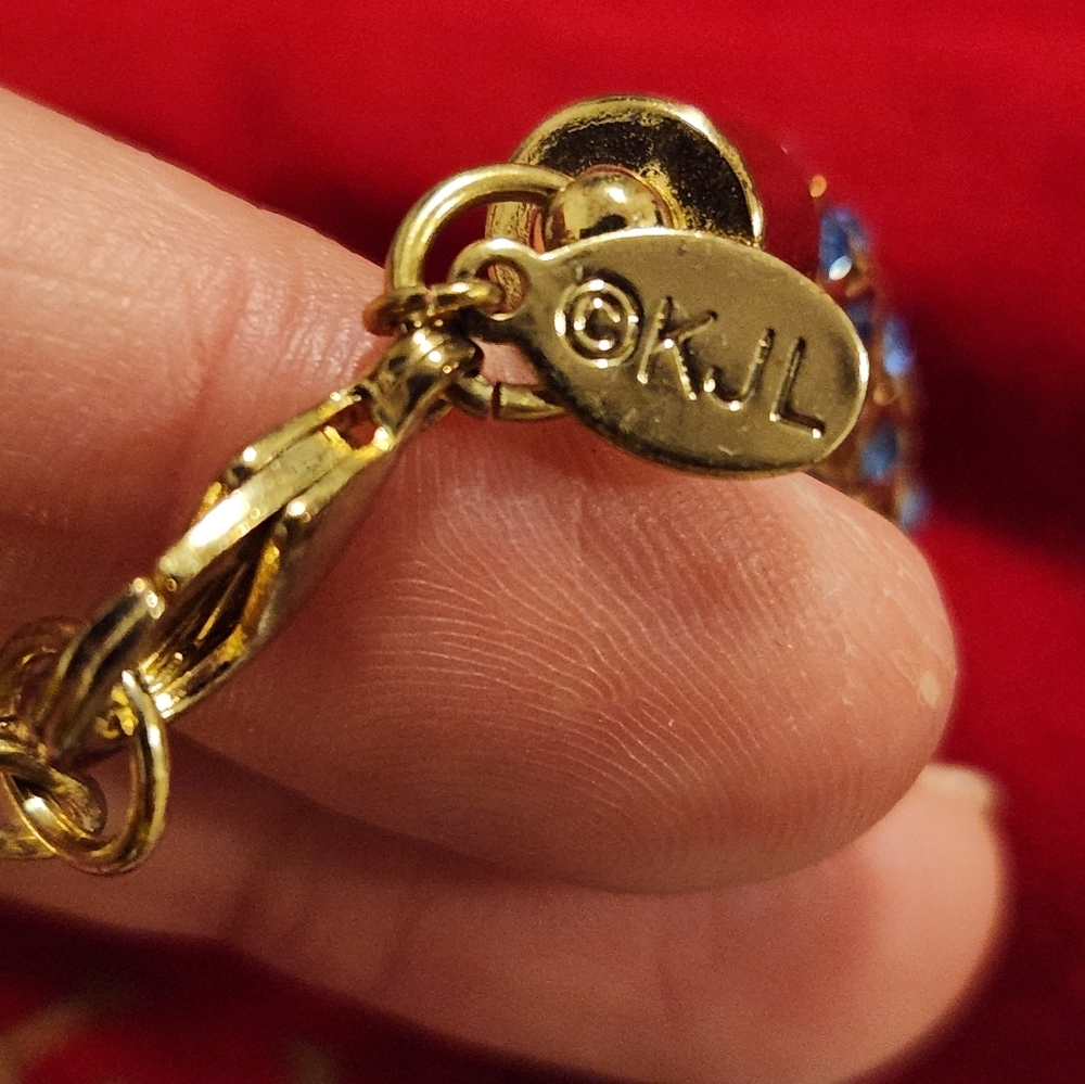 Kenneth Jay Lane Blue Gold Tone Rhinestone Snake Popcorn Chain necklace 30" - Picture 4 of 9